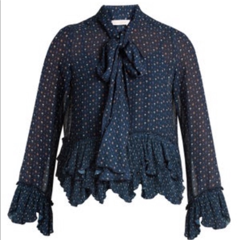 SEE BY CHLOE Ruffled Tie Neck Chiffon Top Size 42